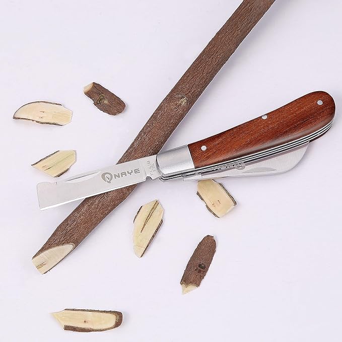 NAYE Grafting Gardening Knife,2-5/8" Curved Straight Blades Garden Knife for Budding Pruning,with Grafting Tape Plant Labels/Tree Tags