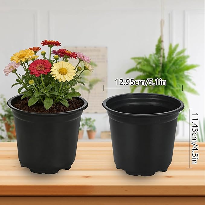 Augshy 110 Pcs 5 Inch Black Plastic Plant Pots, Nursery Pots for Succulents Seedlings, Small Plant Pots with Drainage Holes, Plastic Garden Pots for Home Gardening
