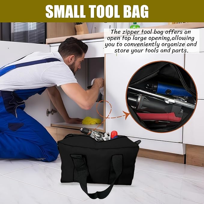 BLIRITEL 20 Inch Wide Mouth Tool Bag, Heavy Duty Canvas Tool Storage Bag, Large Capacity Handbag, Multi-function Tool Organizer Tote Bag for Storage Wrenches Pliers (Black, 20 Inch)