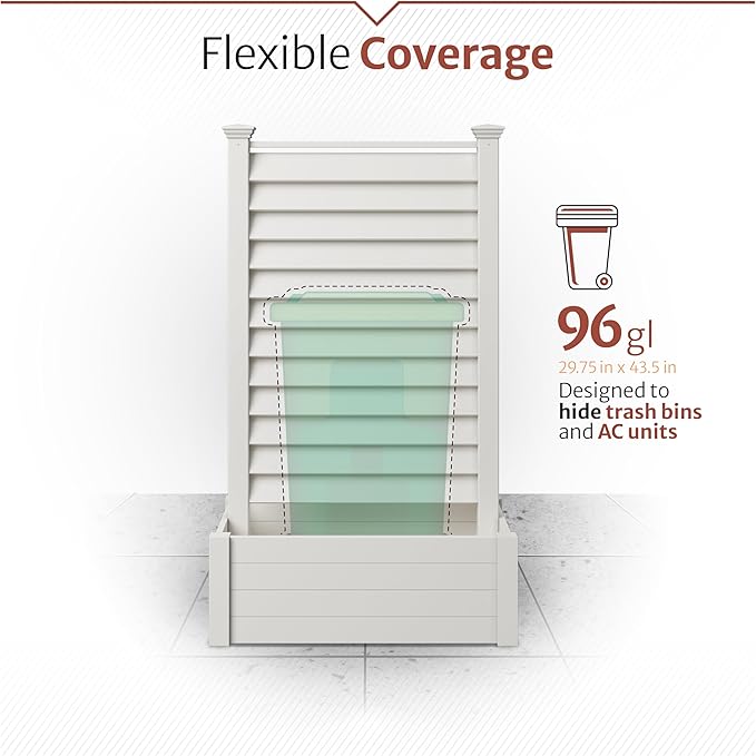Enclo Privacy Screens 6ft H Outdoor Freestanding 1 Privacy Fence Screen Panel with Planter Box for Deck, Yard, Pool, or Patio, Vinyl Raised Garden Bed for Plants or Flowers, Lexington EC18039