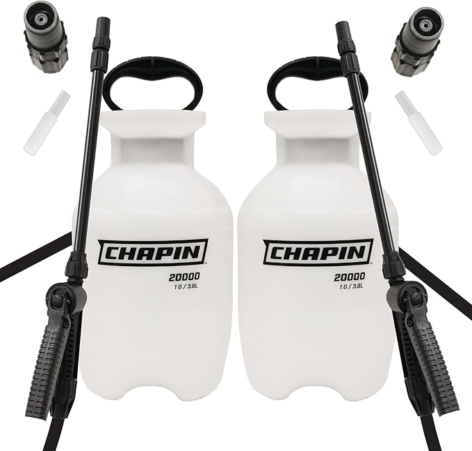 Chapin 22000 Pump Sprayer, 1-Gallon Translucent Tank with an Easy Fill Funnel-Top Opening, Adjustable Cone Nozzle & 34" Long Reach Hose, Used for Fertilizer, Pesticides, Weeds & Pests 2 Pack