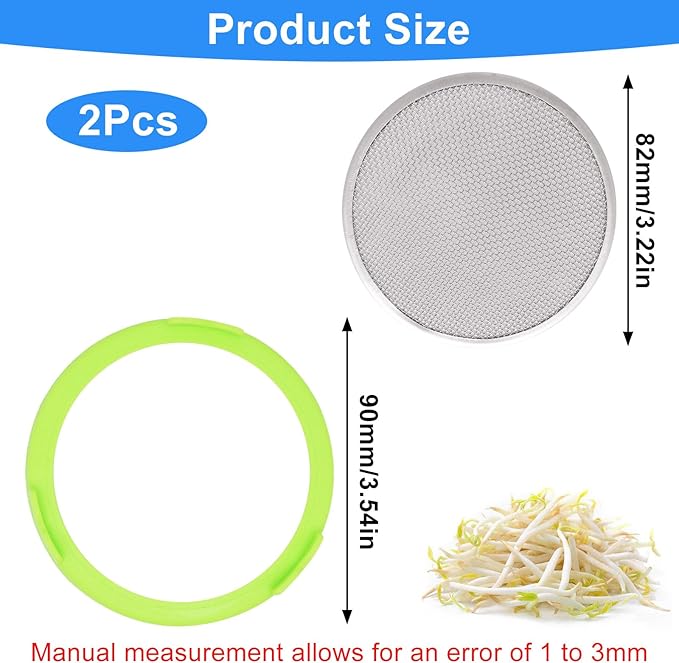2Pcs Sprouting Lids Stainless Steel Mason Jar Sprouting Lids with Smooth Edge for Broccoli Seeds Sprouting, 90mm Green Washable