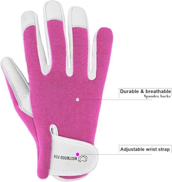 WESTWOOD FOX Work Gloves Men Heavy Duty Leather Gardening Gloves for Thorn Resistant Padded Palm Utility Working