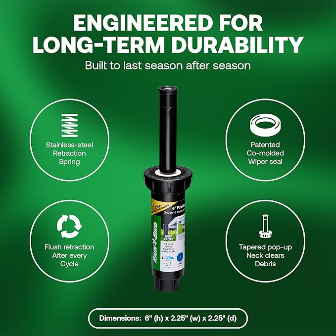 Rain Bird 1804FSPRS Pressure Regulated 1800 Series Dual Spray 4 Inch Pop Up Sprinkler Head, 4 Pack - Water Efficient Lawn Sprinkler with 360 Degree Pattern, 1/2 Inch NPT, Up to 15 Ft Spray Distance