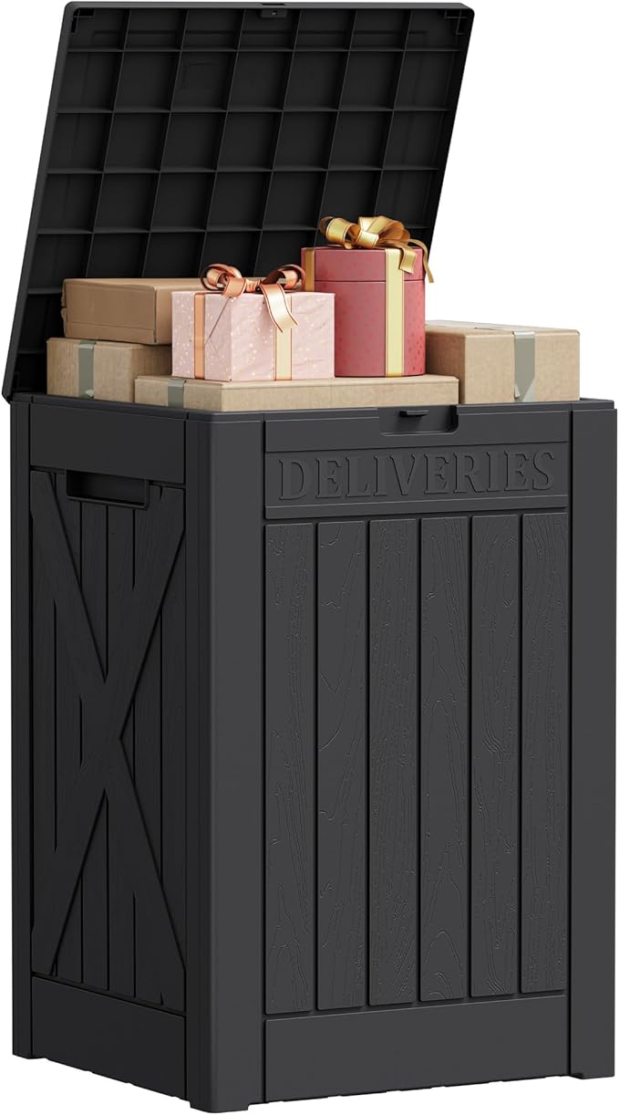 Greesum 52 Gallon Extra Large Deck Box with Lock, Heavy-Duty Resin Outdoor Storage Container, Waterproof Lockable Chest for Patio Furniture, Garden Tools, Pool Equipment, Dark Black