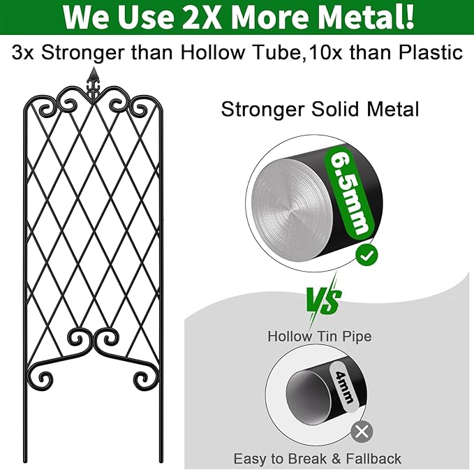 Amagabeli Garden Trellis for Climbing Plants 47” x 16” Rustproof Black Iron Plant Trellis Potted Vines Vegetables Flowers Patio Metal Wire Lattices Grid Panels for Ivy Cucumbers Clematis 2 Pack GT03