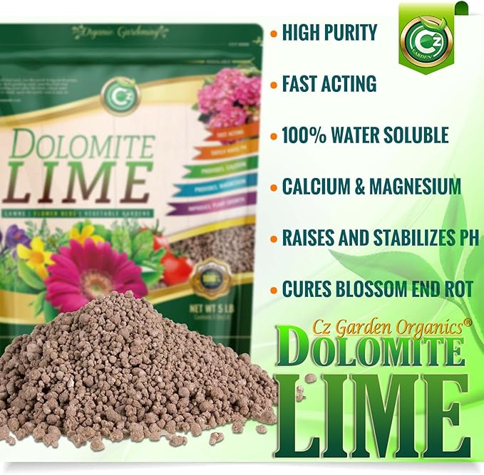 Organic Dolomite Lime - Made in USA - Garden Soil Amendment Fertilizer for Lawns, Plants & Flowers. Calcium/Magnesium Additive. Safely Stabilize pH. Cures Blossom End Rot in Tomatoes. OMRI Listed