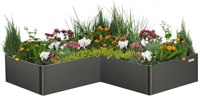 Vego garden Raised Garden Bed, 17" Tall 83" x 83" L-Shaped Modern Raised Garden Beds Kit, Metal Planter Box for Vegetables, Flowers & Fruits, Urban Charcoal