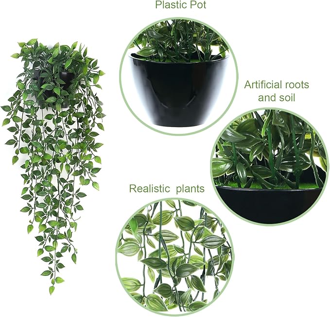 Artificial Hanging Plants,1 Pack Fake Wall Plants,Faux Mandala Vines Potted Plants,Plastic Greenery with Planter for Indoor Outdoor Garden Patio Office Décor