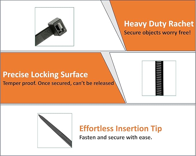Black Zip Ties 8 inch 1000 Pack, 18 lbs Tensile Strength. Our Narrow UV Resistant Self-Locking Nylon Cable Ties, Wire Ties, Tie Wraps for Indoors, Outdoors, Cable Management Use - by Nirah