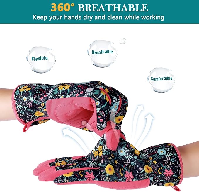 Trifabricy Gardening Gloves for Women, Breathable Leather Garden Gloves with Grip, Thorn-Proof Puncture-Resistant Work Gloves