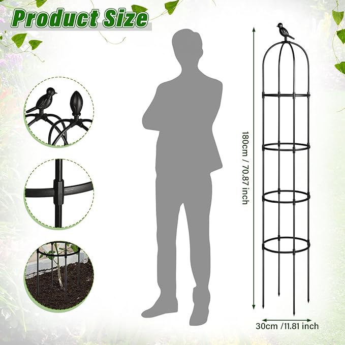 Sadnyy 4 Pack 6 ft Garden Obelisk Trellis for Climbing Plants Outdoor Rustproof Rose Pots Tall Garden Trellis for Outdoor Indoor Vines Flower Plants Support (Black)