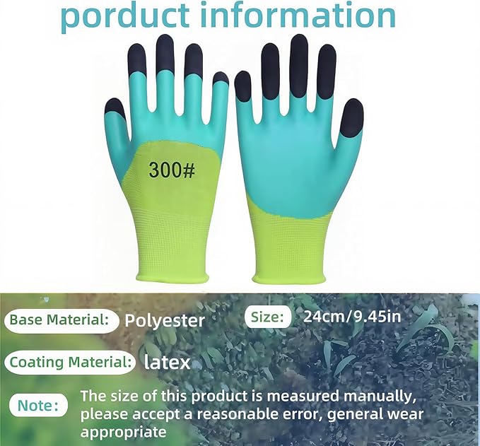 2/6 Pair Gardening Gloves ，Safety Work Gloves ，Rubber Protective Work Gloves with Gripper， Medium, Green and Blue