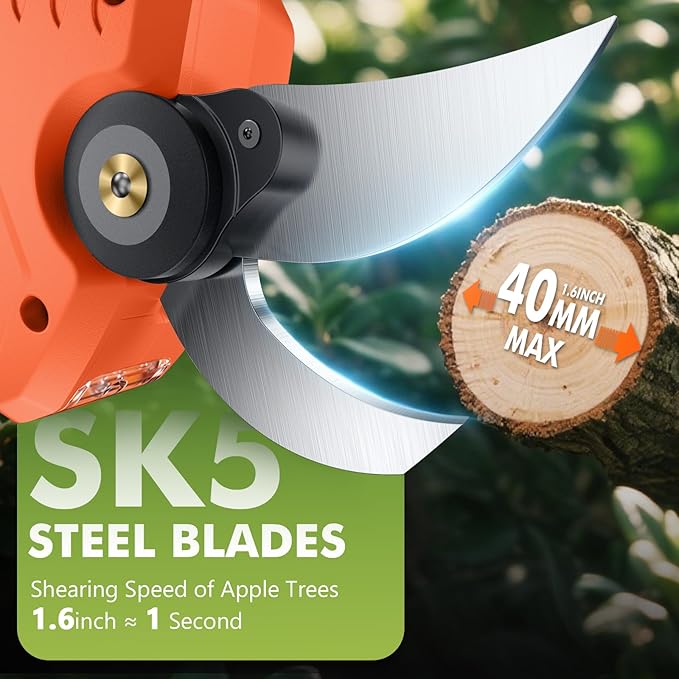 VOTREK® Electric Pruning Shears Cordless with 2 Batteries, [1.6'' Cutting Diameter] Professional Power Pruner, Garden Scissors for Tree Trimming Branch Cutter [SK5 Blades] [Brushless] [LCD Display]