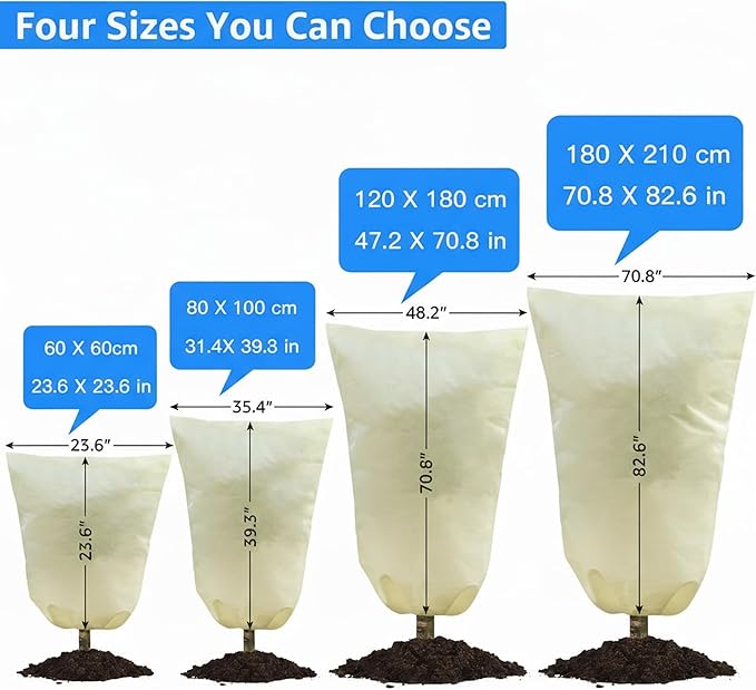 MIXC 4 Packs 2 Size Plant Covers Freeze Protection, Winter Plant Cover Cold Weather Tree Frost Cloth Warm Blankets Shrub Covers for Outdoor Plant （23''×23''+47''×71''）