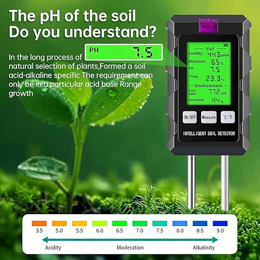 6 in 1 Soil Moisture Meter with pH, Nutrient, Sunlight, Temperature & Humidity for Farming, Gardening and Outdoor Plants Soil Tester (2*AAA Battery Needed)| Factory-Permanent Calibration