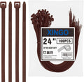 XINGO 24 inch Brown Zip Ties Heavy Duty (100 Pack), Black, 60lb Tensile Strength, UV Resistant Cable Ties for indoor and outdoor use