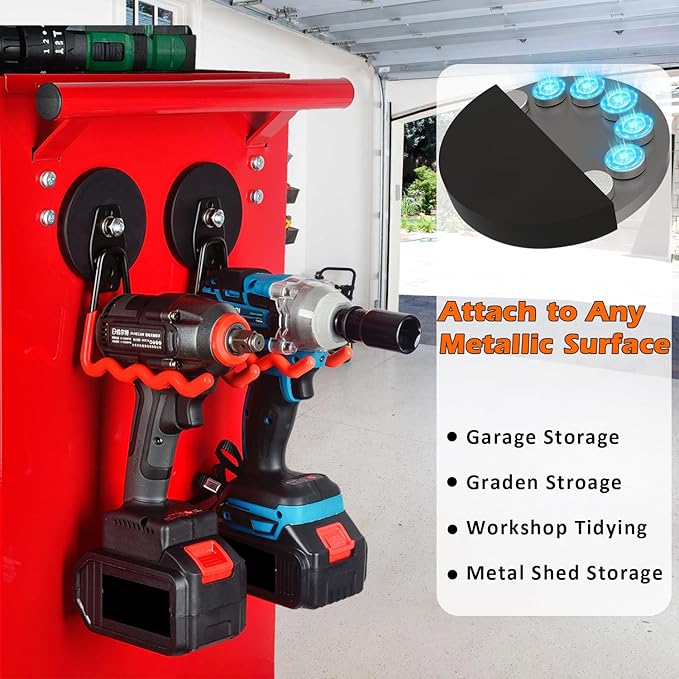 MUTUACTOR 2Packs Large Capability Heavy Duty Magnetic Hooks, Strong Magnet Hooks for Hanging Power Tools, Grill Utensils, Impact Drivers