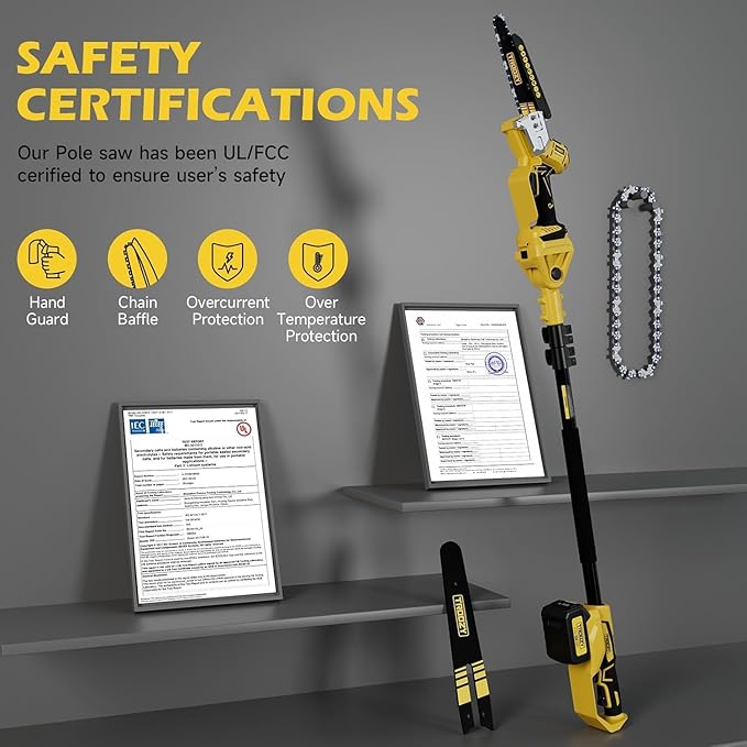 Electric 2-in-1 Cordless Pole Saw & 8" Chainsaw, Brushless Tree Saw with 4.0Ah Battery, Extendable Tree Trimmer for High Branch Pruning & Limb Cutting
