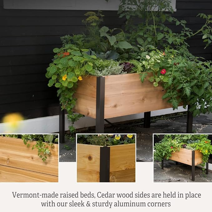 Gardener's Supply Company Raised Garden Bed Elevated Cedar Planter Box | 2' x 4' Heavy Duty Standing Garden Planters for Outdoor Plant Vegetables & Flower Gardening Perfect for Patio, Lawn & Backyard