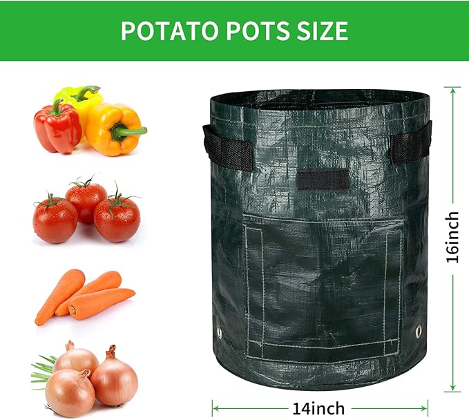 iPower 3-Pack 10-Gallon Potato Grow Bags Garden Waterproof Reusable Vegetable Plant Pots Container with Handle, Access Flap and Large Harvest Window, 10 Gallon, for Tomato, Carrot, Fruits
