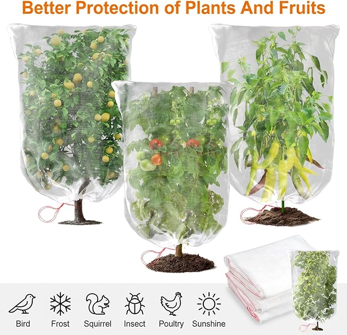 Sukh Bird Netting for Garden Protection – 3 Pack 2.3 x 3.3 FT Blueberry Bush Netting Covers with Drawstring Pest Barrier Plant Net for Fruit Trees, Tomato, Strawberry from Birds, Chicken & Cicadas
