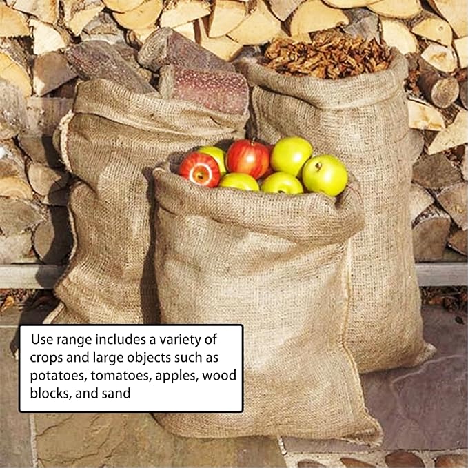 6 Pack Burlap Bags, 19.5 × 35 inch Potato Sack Race Bags Natural Jute with Rope, Reusable Grocery Bags Strong for Food Storage Plant Gardening Planting.