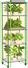 Indoor Greenhouse with Grow Light, 5 Tier Mini Greenhouse, Full Spectrum Grow Light with Timer, Plant Shelf with PVC Cover for Seed Starting, Herbs, Vegetables, Balcony, 23.6×17.7×70.8 Inch