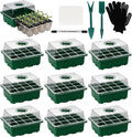 10 Pack Seed Starter Trays Seedling Tray, 120 Cells Humidity Adjustable Seed Starter Kit with Dome & Base, Greenhouse Germination Grow Trays Mini Propagator for Seeds Growing Starting