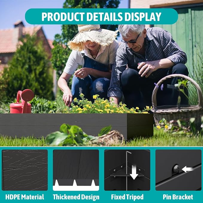 FONTOI 4x4x2ft Raised Garden Beds Outdoor, Divisible Elevated Planter Boxes Outdoor for Planting Plants Vegetables Flowers, 48x48x24 Planter Raised Beds for Gardening with Easy Assembly, Square Black