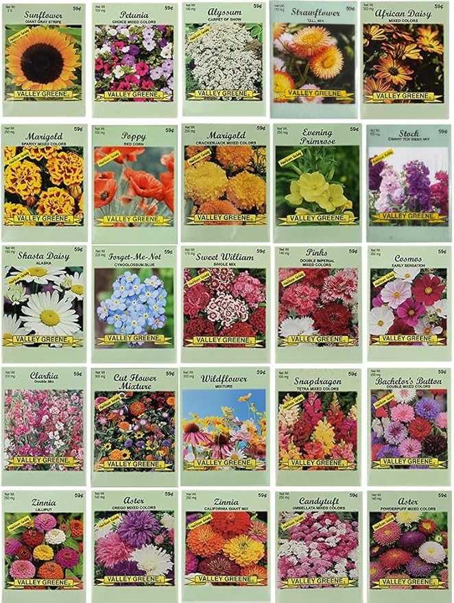 25 Pack Flower Garden Seeds - Deluxe Organic Heirloom Variety Pack, Non-GMO, Perfect for Home Gardening and Planting