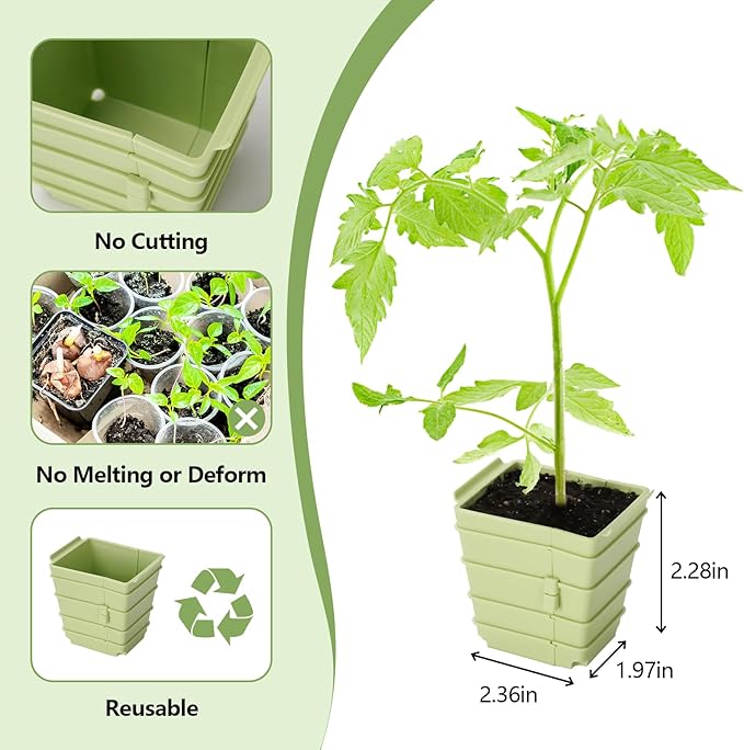 Side-Open Seed Starter Tray 8-Pack, 48 Cells Modular Design with Detachable Plant Cells, Extra-Large 2.36"x2.28" Cells, Reusable Seed Germination Kit for Indoor & Outdoor Gardening