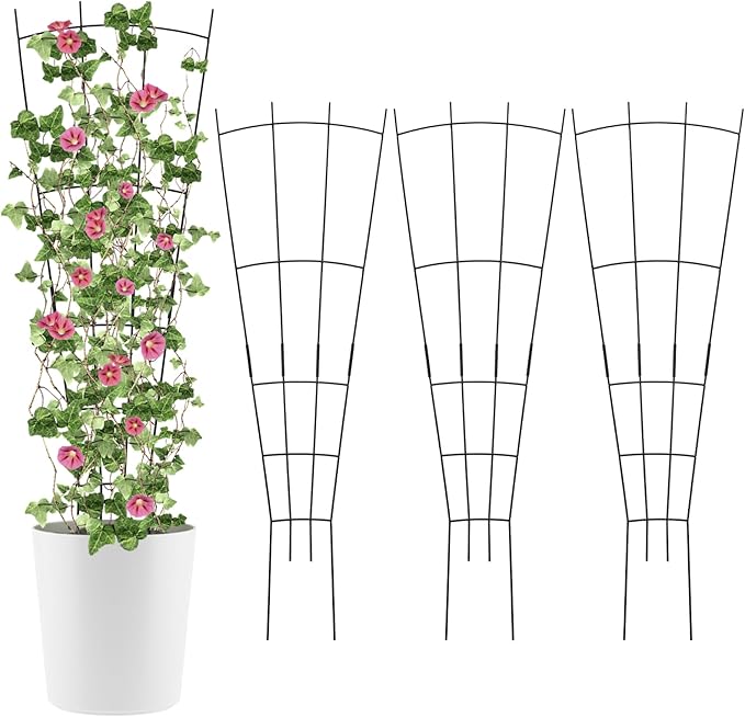 4 Pack 32'' Black Metal Plant Trellis Indoor/Outdoor, Fan Shape, Stainless Steel, Modern Style, Easy Assembly