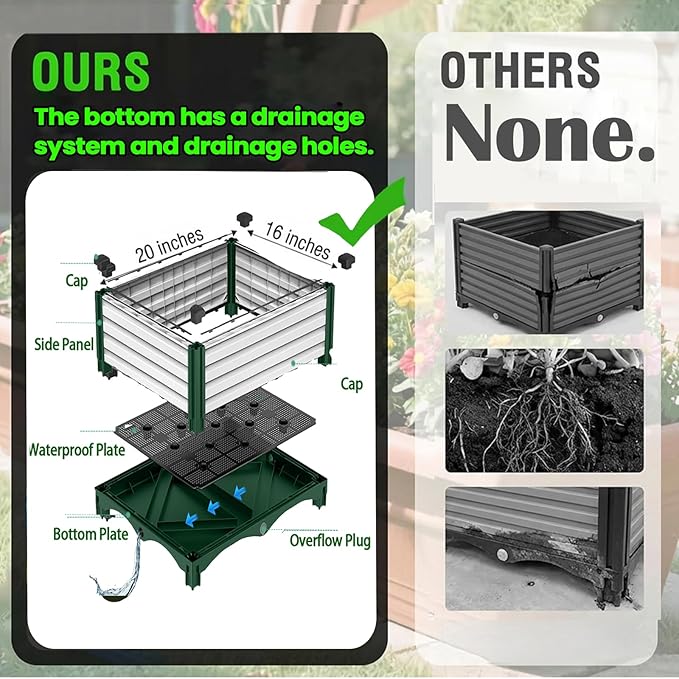 3PCS Raised Garden Beds Outdoor with Legs Planter Box, 47x16x21in Reinforced Support Rods, Drainage Grid, Multi-Combination Options for Vegetables, Flowers, Herbs, Ideal for Balcony, Patio Gardening