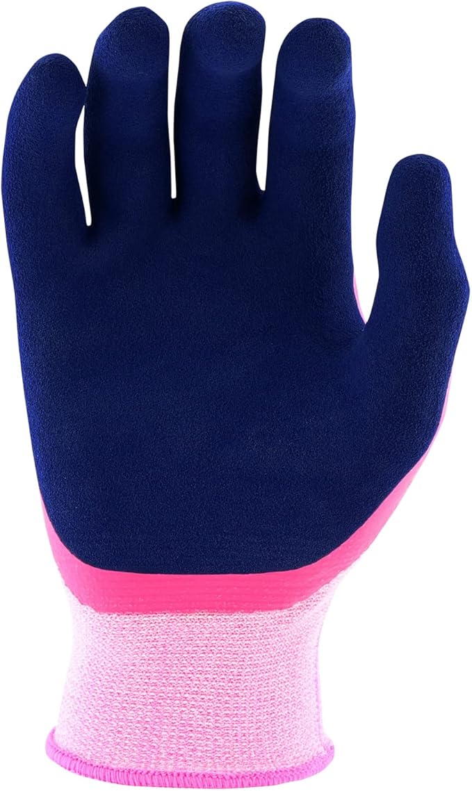 Miracle Gro Women's Double Dipped Sandy Foam Latex Gardening Work Gloves, Water Resistant, Excellent Grip, Pink/Purple, Small
