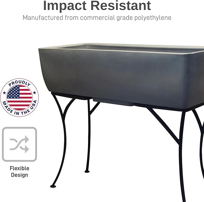 RTS Home Accents 30" Long Elevated Rectangular Garden Planter with Wrought Iron Stand, Graphite - Durable, Stylish, and Weather-Resistant Raised Garden Bed for Outdoor or Indoor Gardening