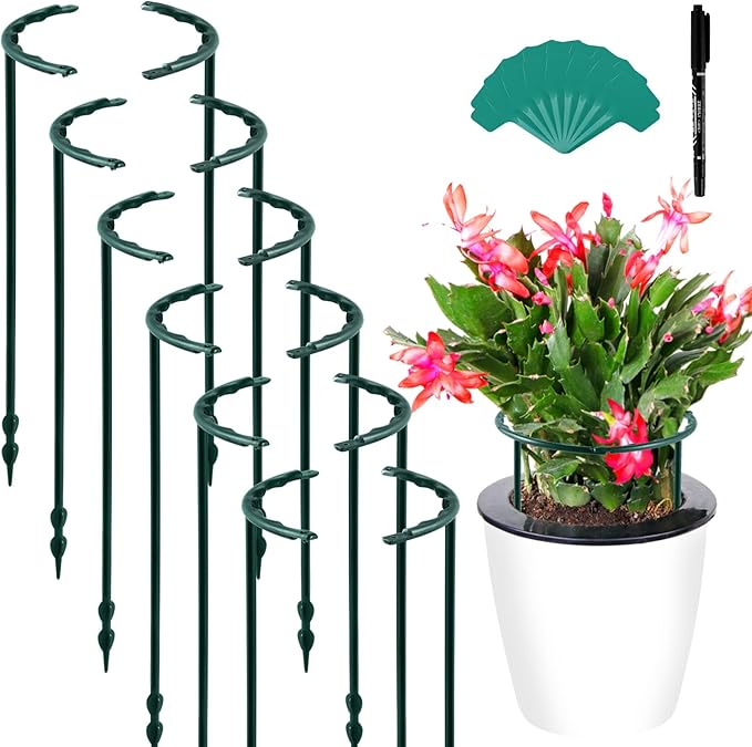 Upgraded 12 Pack Plant Support Plant Stakes,Half Round Plant Support Ring Plastic Plant Cage Holder Flower Pot Climbing Trellis for Small Plant Flower Vegetable,Indoor Plants with 20 Pcs Plant Labels