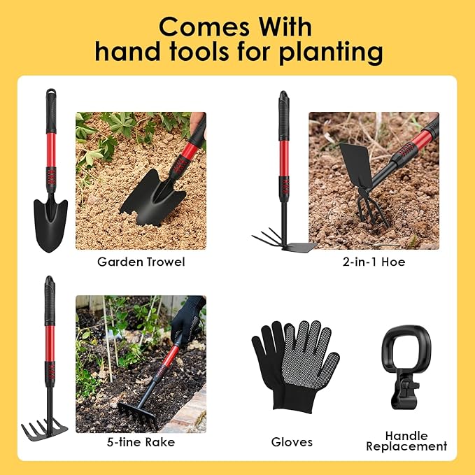 Garden Tools - Cordless Tiller Cultivator Compatible with DEWALT 20V MAX Battery (Tool Only), 310RPM Electric Rototiller with 40 Steel Tines, 9.1In Tilling Width & 6.3In Depth Tiller, Folding Design