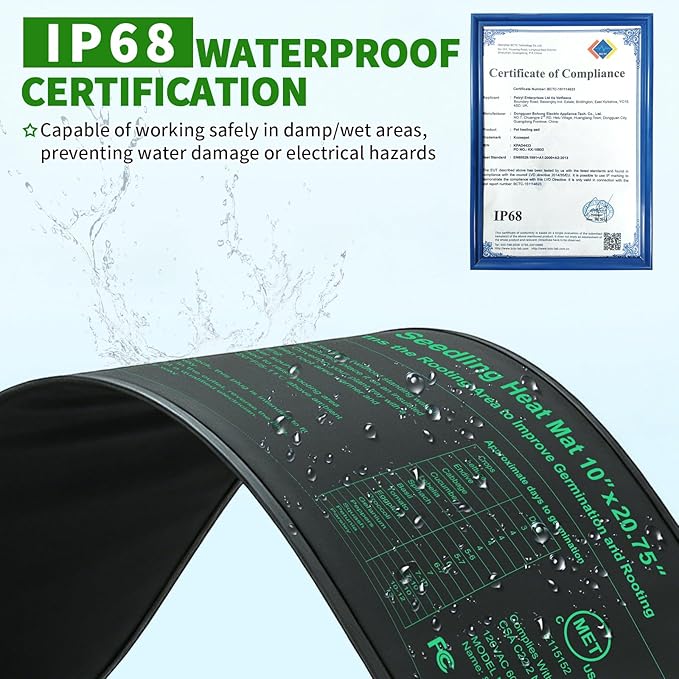 Seedling Heat Mat with Thermostat Pack of 4, Dual Certified by MET and UL Plant Heating Mat Pad Equipped with A Temperature Probe, It Automatically Maintains A Constant Temperature