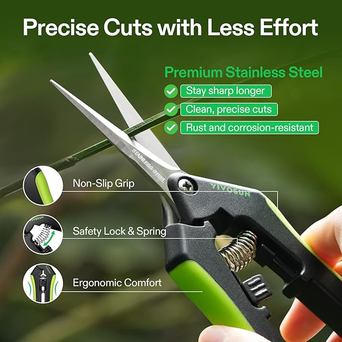 VIVOSUN Gardening Scissors, 6.5 Inch Hand Pruner Pruning Shear with Straight Stainless Steel Blades Black 2-Pack