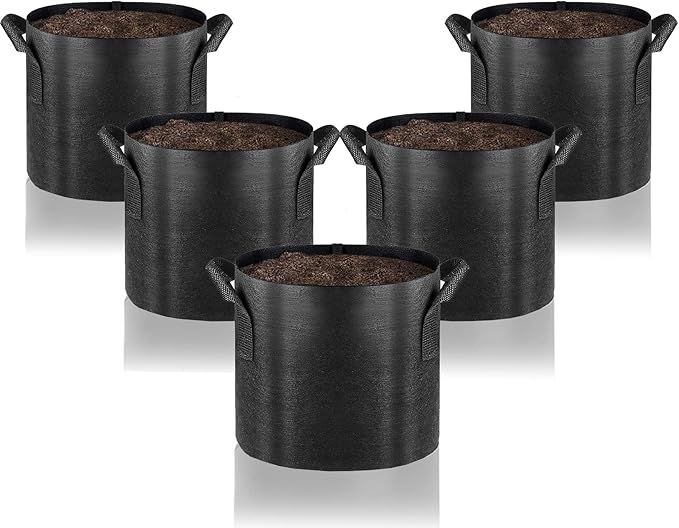 Gardenera Heavy Duty Aeration Fabric Pots - 5 Gallon Premium Grow Bags for Gardening, Durable and Reusable Fabric Material for Year-Round Planting - Set of 5