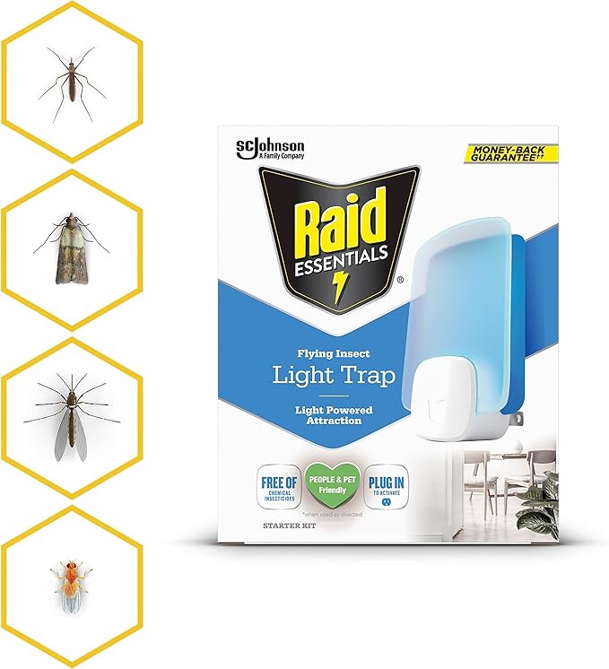 Raid Essentials Flying Insect Light Trap Refills, 2 Light Trap Refill Cartridges, Featuring Light Powered Attraction (Pack of 2)