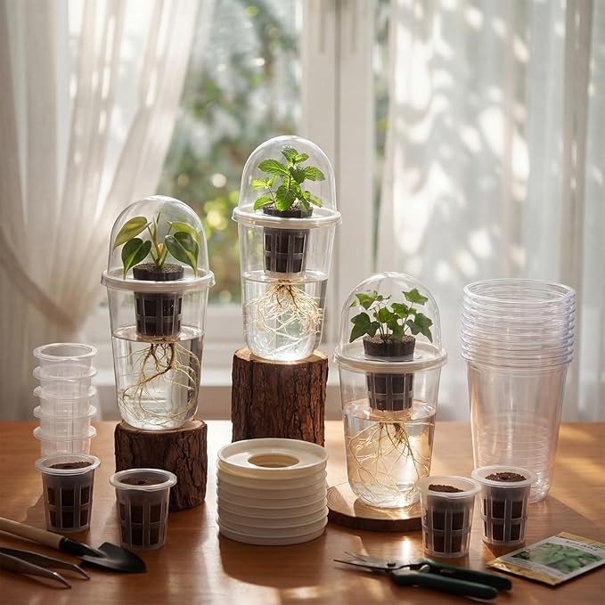 12 Pack 3.54 in Clear Hydroponic Nursery Kit with Humidity Dome Transparent Plant Starter Hydroponic Pots for Seed Starting Gardening Flower Plant Pots Germination Nursery Pot