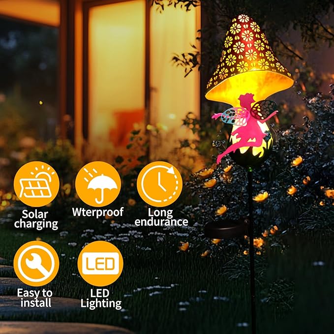 ZKLiLi Solar Lights Garden Decorations,Mushroom Fairy Light,Solar Warm LED Light for Pathway Lawn Patio Courtyard Gifts for Mom Grandma Women