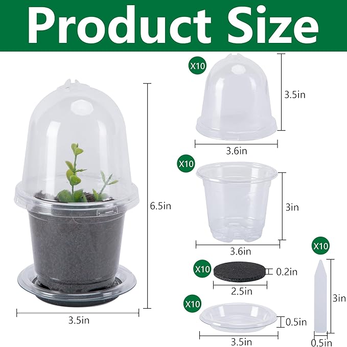 EBaokuup 10 Pack Self Watering Seed Starter Pot, 6.5 x 3.5 Inch Automatic Watering Plant Nursery Pots with Humidity Dome, Self Watering Nursery Pots for Potted Plants Seed Germination