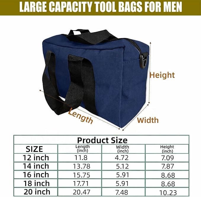 BLIRITEL Wide Mouth Tool Bag, Heavy Duty Canvas Tool Storage Bag, Large Capacity Handbag, Multi-function Tool Organizer Tote Bag for Storage Wrenches Pliers (Navy Blue, 18 Inch)