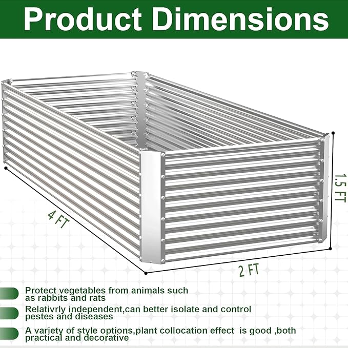3 Pack Tall 4x2FT Corrugated Galvanized Steel Raised Garden Bed Outdoor, Metal Above Ground Garden Bed for Vegetables and Flowers, Rectangle Raised Beds for Gardening-4x2x1.5FT