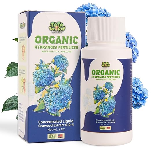 Organic Hydrangea Fertilizer - Gentle Liquid Seaweed Plant Food, Nutrient Boost for Acid-Loving Plants Root Growth, Soil Health, Vibrant Blooms & Foliage, Made from Maine Kelp, 2oz Makes 12 Gallons
