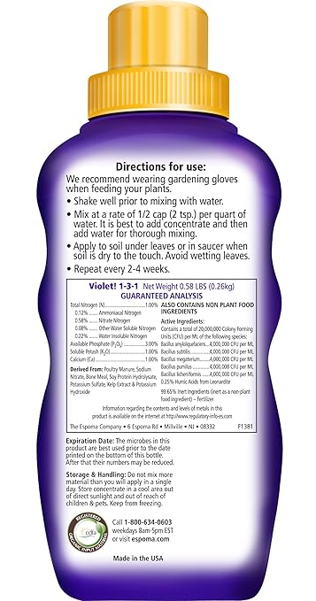 Espoma Organic Violet! 8-Ounce Concentrated Plant Food – Plant Fertilizer and Bloom Booster for All Violets and Indoor Flowering Plants. Promotes Vigorous Growth and Blooming. Pack of 2