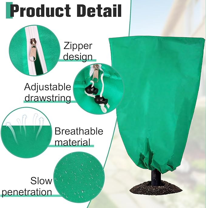Winter Plant Covers Freeze Protection- 2 Pack 47" x 71" Winter Frost Covers with Zipper & Drawstring,Thickened Frost Cloth Blankets for Outdoor Plants,Tree,Potted,Shrub,Anti-Freeze & Animal Protection